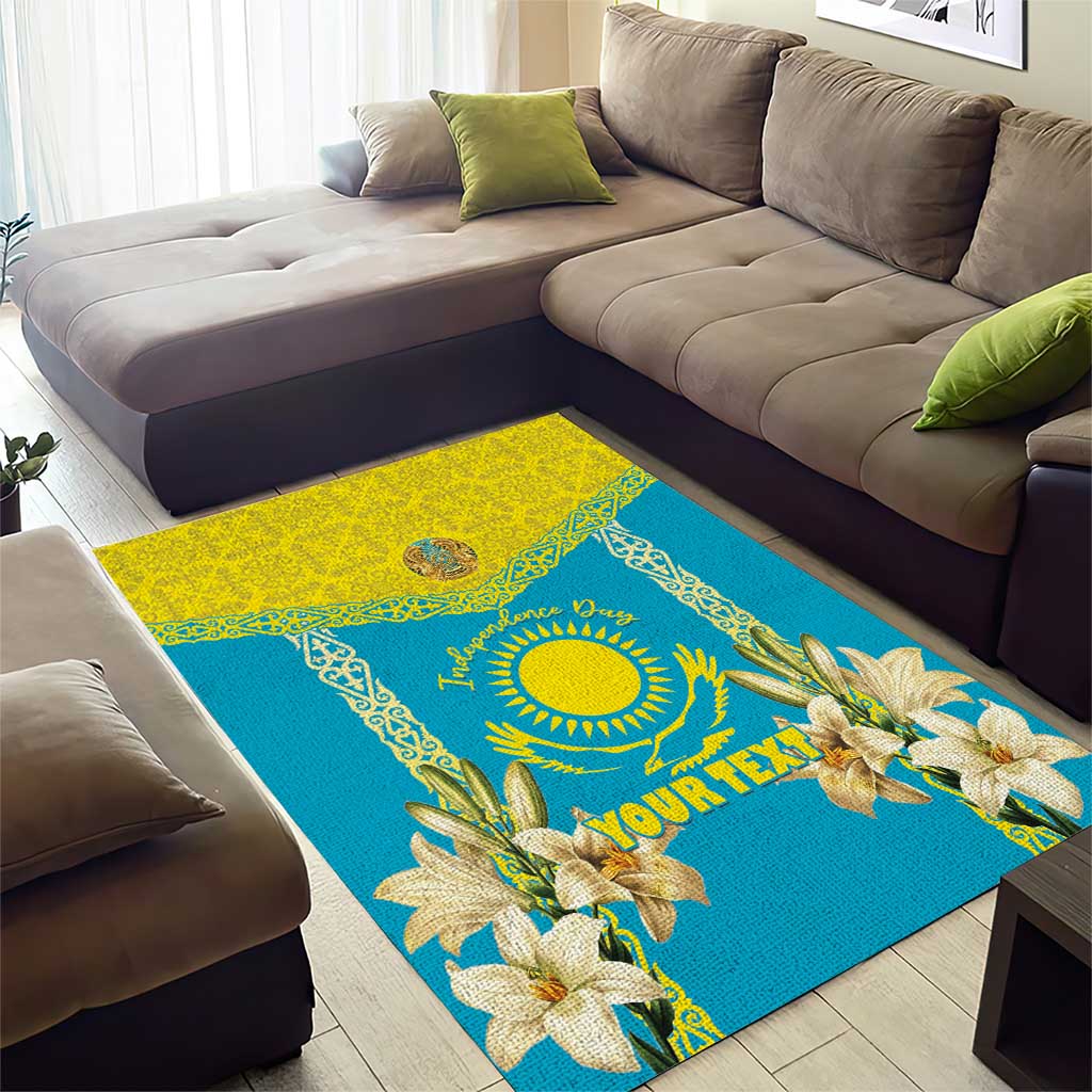 Personalised Kazakhstan Independence Day Area Rug Lilium Peregrinum - Kazakh Pattern - Wonder Print Shop