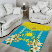 Personalised Kazakhstan Independence Day Area Rug Lilium Peregrinum - Kazakh Pattern - Wonder Print Shop