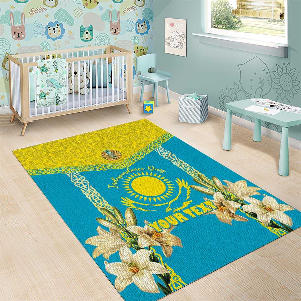 Personalised Kazakhstan Independence Day Area Rug Lilium Peregrinum - Kazakh Pattern - Wonder Print Shop
