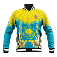 Personalised Kazakhstan Independence Day Baseball Jacket Lilium Peregrinum - Kazakh Pattern - Wonder Print Shop