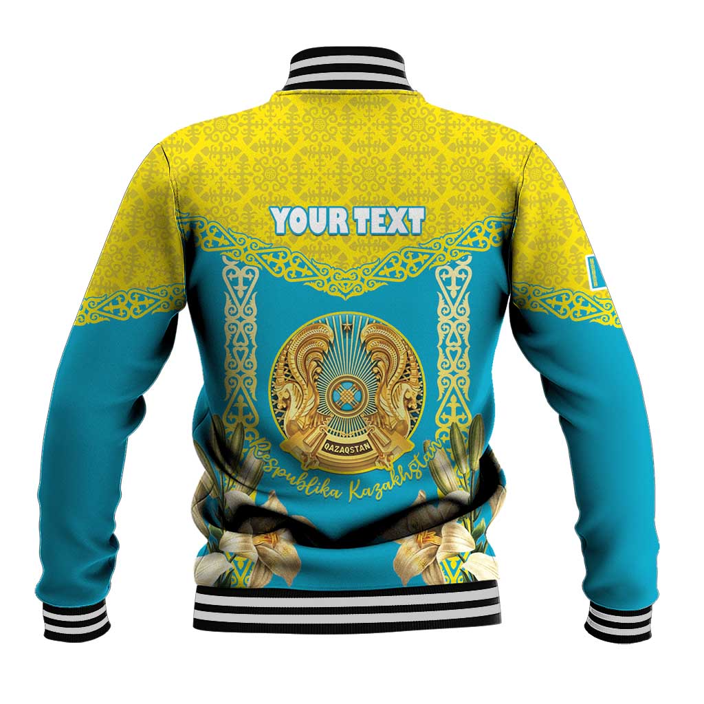 Personalised Kazakhstan Independence Day Baseball Jacket Lilium Peregrinum - Kazakh Pattern - Wonder Print Shop