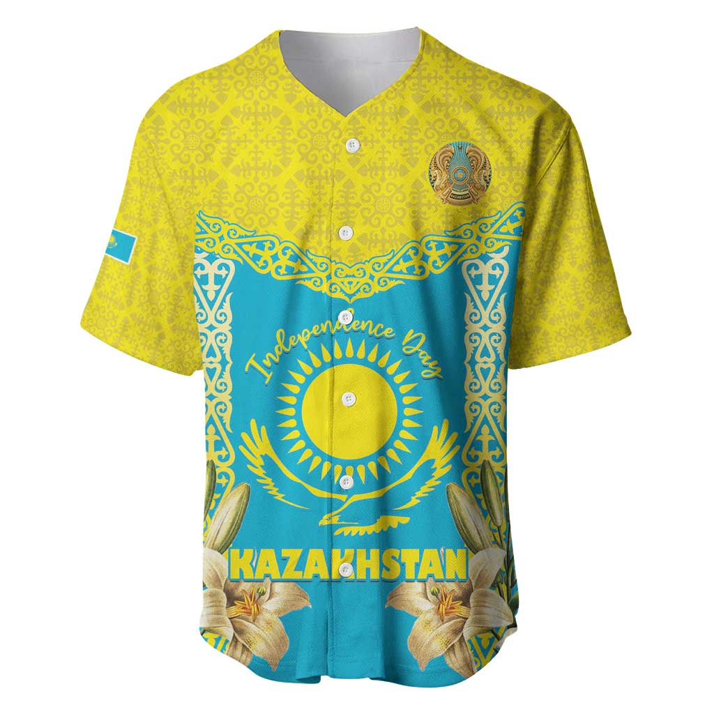 Personalised Kazakhstan Independence Day Baseball Jersey Lilium Peregrinum - Kazakh Pattern - Wonder Print Shop
