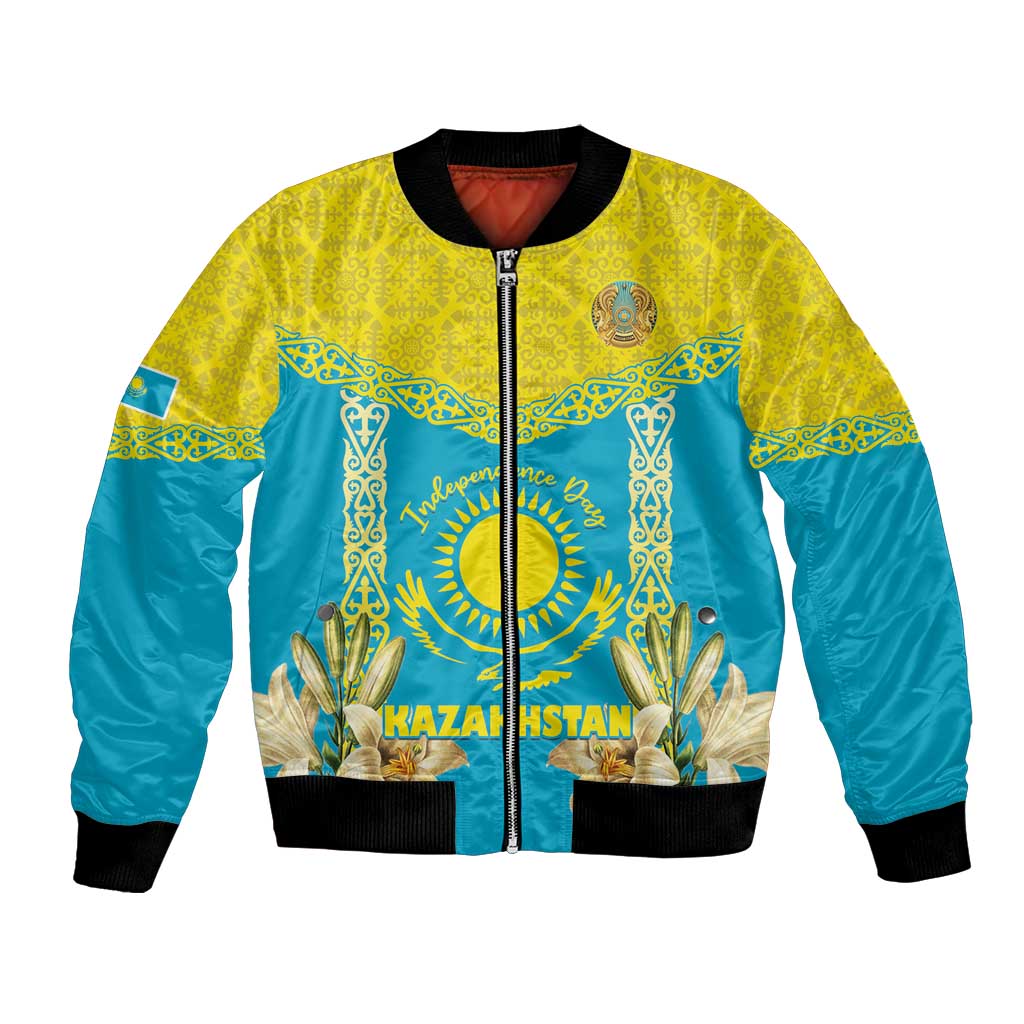 Personalised Kazakhstan Independence Day Bomber Jacket Lilium Peregrinum - Kazakh Pattern - Wonder Print Shop