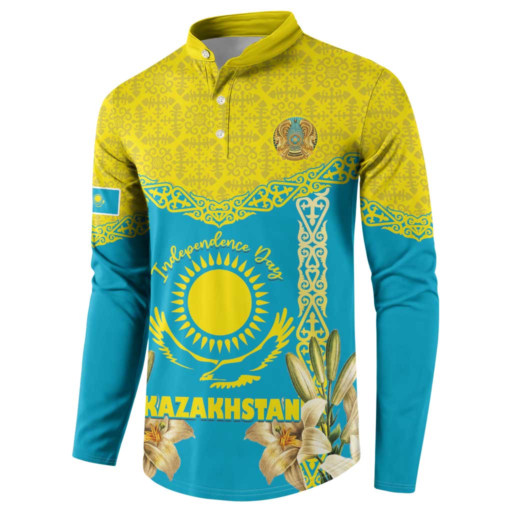 Personalised Kazakhstan Independence Day Button Sweatshirt Lilium Peregrinum - Kazakh Pattern - Wonder Print Shop