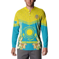 Personalised Kazakhstan Independence Day Button Sweatshirt Lilium Peregrinum - Kazakh Pattern - Wonder Print Shop