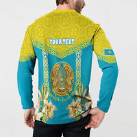 Personalised Kazakhstan Independence Day Button Sweatshirt Lilium Peregrinum - Kazakh Pattern - Wonder Print Shop