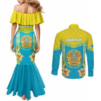 Personalised Kazakhstan Independence Day Couples Matching Mermaid Dress and Long Sleeve Button Shirt Lilium Peregrinum - Kazakh Pattern