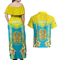Personalised Kazakhstan Independence Day Couples Matching Off Shoulder Maxi Dress and Hawaiian Shirt Lilium Peregrinum - Kazakh Pattern - Wonder Print Shop