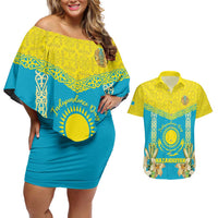 Personalised Kazakhstan Independence Day Couples Matching Off Shoulder Short Dress and Hawaiian Shirt Lilium Peregrinum - Kazakh Pattern - Wonder Print Shop