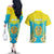 Personalised Kazakhstan Independence Day Couples Matching Off The Shoulder Long Sleeve Dress and Hawaiian Shirt Lilium Peregrinum - Kazakh Pattern - Wonder Print Shop