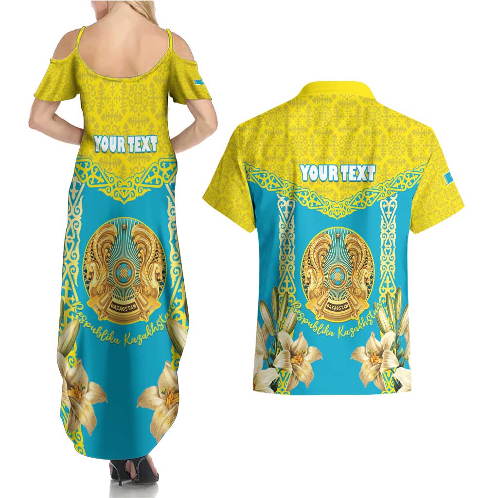 Personalised Kazakhstan Independence Day Couples Matching Summer Maxi Dress and Hawaiian Shirt Lilium Peregrinum - Kazakh Pattern - Wonder Print Shop
