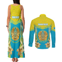 Personalised Kazakhstan Independence Day Couples Matching Tank Maxi Dress and Long Sleeve Button Shirt Lilium Peregrinum - Kazakh Pattern - Wonder Print Shop