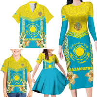 Personalised Kazakhstan Independence Day Family Matching Long Sleeve Bodycon Dress and Hawaiian Shirt Lilium Peregrinum - Kazakh Pattern - Wonder Print Shop