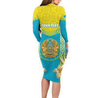 Personalised Kazakhstan Independence Day Family Matching Long Sleeve Bodycon Dress and Hawaiian Shirt Lilium Peregrinum - Kazakh Pattern - Wonder Print Shop