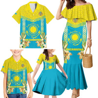 Personalised Kazakhstan Independence Day Family Matching Mermaid Dress and Hawaiian Shirt Lilium Peregrinum - Kazakh Pattern - Wonder Print Shop