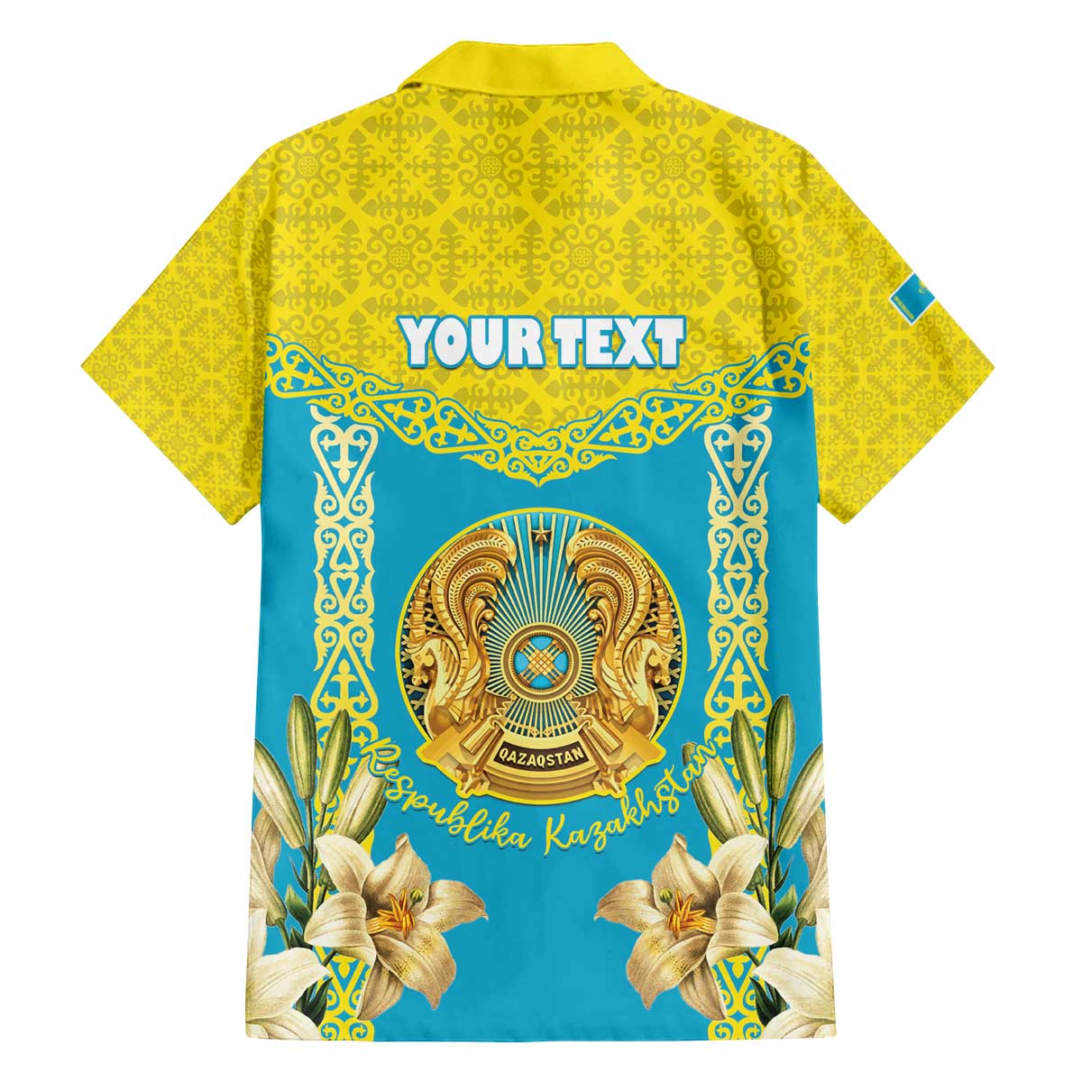 Personalised Kazakhstan Independence Day Family Matching Off The Shoulder Long Sleeve Dress and Hawaiian Shirt Lilium Peregrinum - Kazakh Pattern - Wonder Print Shop