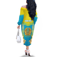 Personalised Kazakhstan Independence Day Family Matching Off The Shoulder Long Sleeve Dress and Hawaiian Shirt Lilium Peregrinum - Kazakh Pattern - Wonder Print Shop