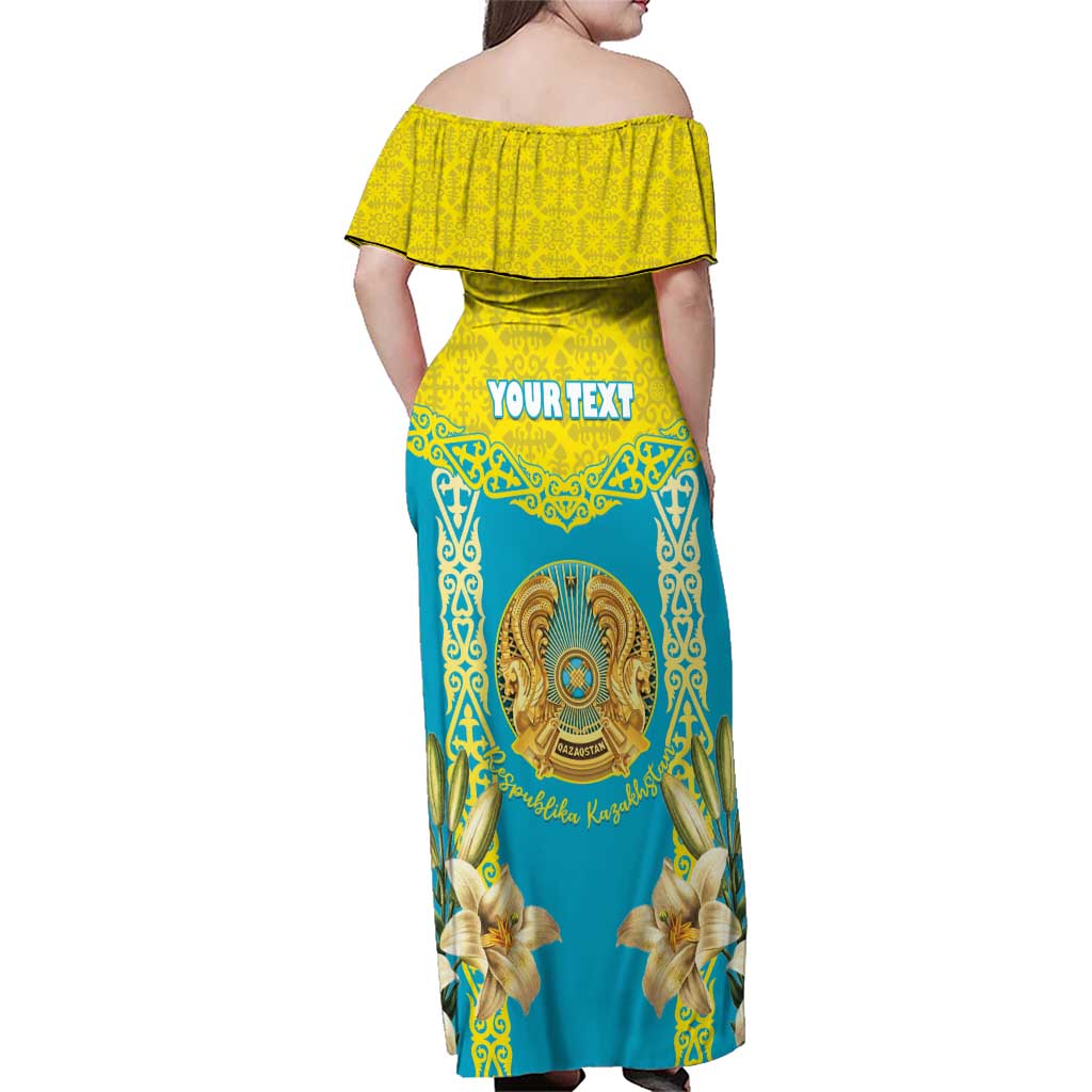 Personalised Kazakhstan Independence Day Family Matching Off Shoulder Maxi Dress and Hawaiian Shirt Lilium Peregrinum - Kazakh Pattern - Wonder Print Shop