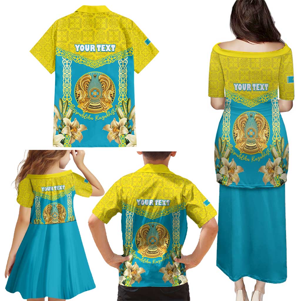 Personalised Kazakhstan Independence Day Family Matching Puletasi and Hawaiian Shirt Lilium Peregrinum - Kazakh Pattern - Wonder Print Shop
