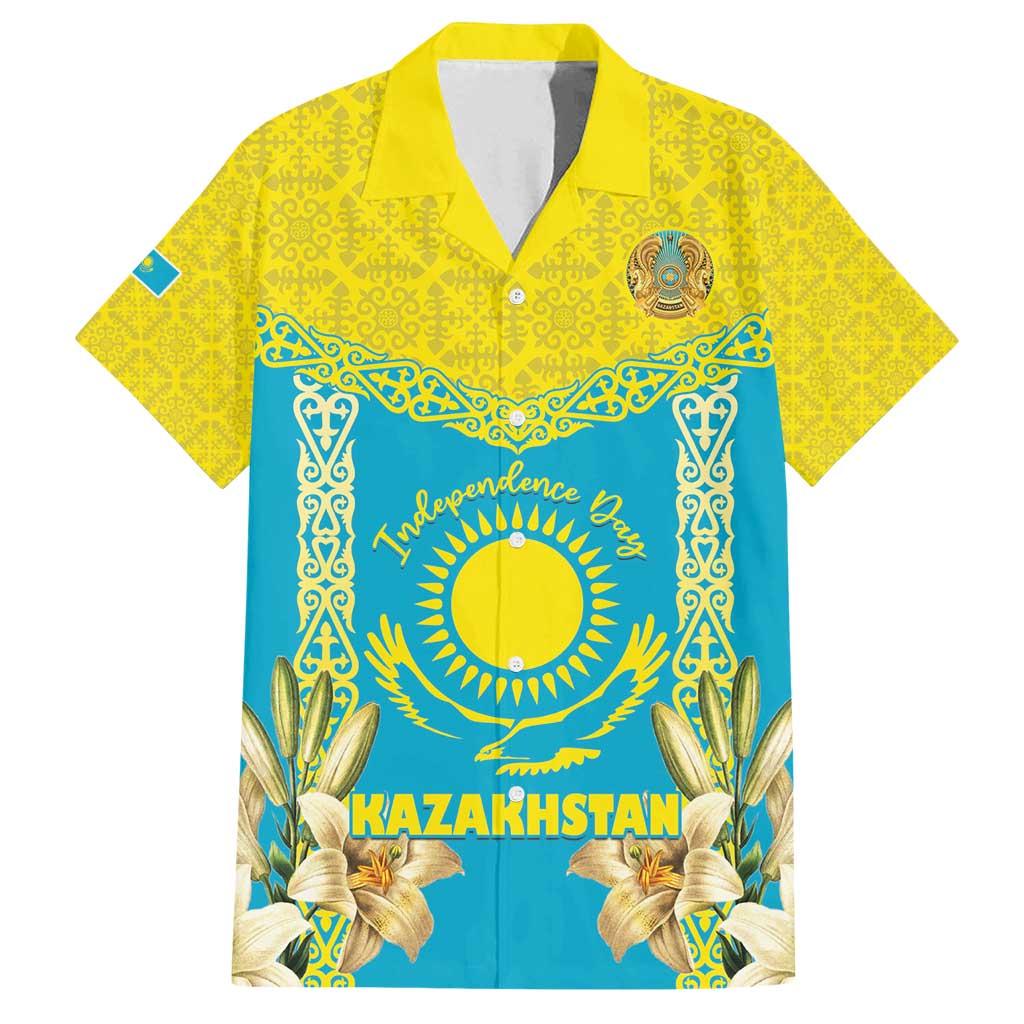 Personalised Kazakhstan Independence Day Family Matching Puletasi and Hawaiian Shirt Lilium Peregrinum - Kazakh Pattern - Wonder Print Shop