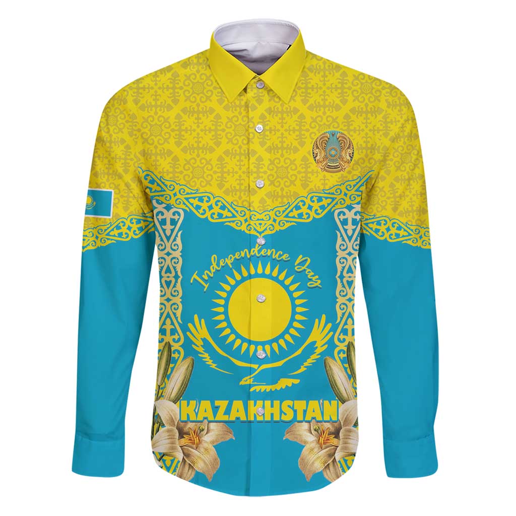 Personalised Kazakhstan Independence Day Family Matching Puletasi and Hawaiian Shirt Lilium Peregrinum - Kazakh Pattern - Wonder Print Shop