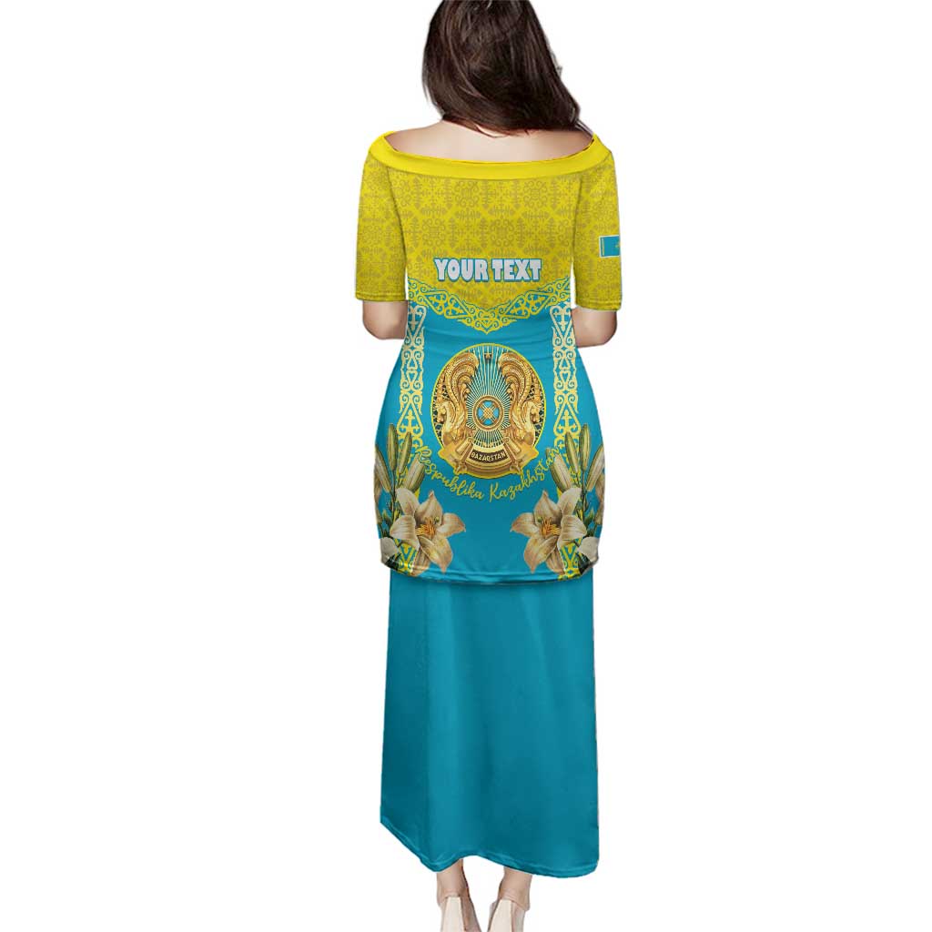 Personalised Kazakhstan Independence Day Family Matching Puletasi and Hawaiian Shirt Lilium Peregrinum - Kazakh Pattern - Wonder Print Shop