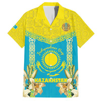 Personalised Kazakhstan Independence Day Family Matching Short Sleeve Bodycon Dress and Hawaiian Shirt Lilium Peregrinum - Kazakh Pattern - Wonder Print Shop