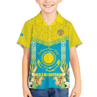 Personalised Kazakhstan Independence Day Family Matching Short Sleeve Bodycon Dress and Hawaiian Shirt Lilium Peregrinum - Kazakh Pattern - Wonder Print Shop