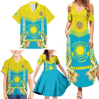 Personalised Kazakhstan Independence Day Family Matching Summer Maxi Dress and Hawaiian Shirt Lilium Peregrinum - Kazakh Pattern - Wonder Print Shop