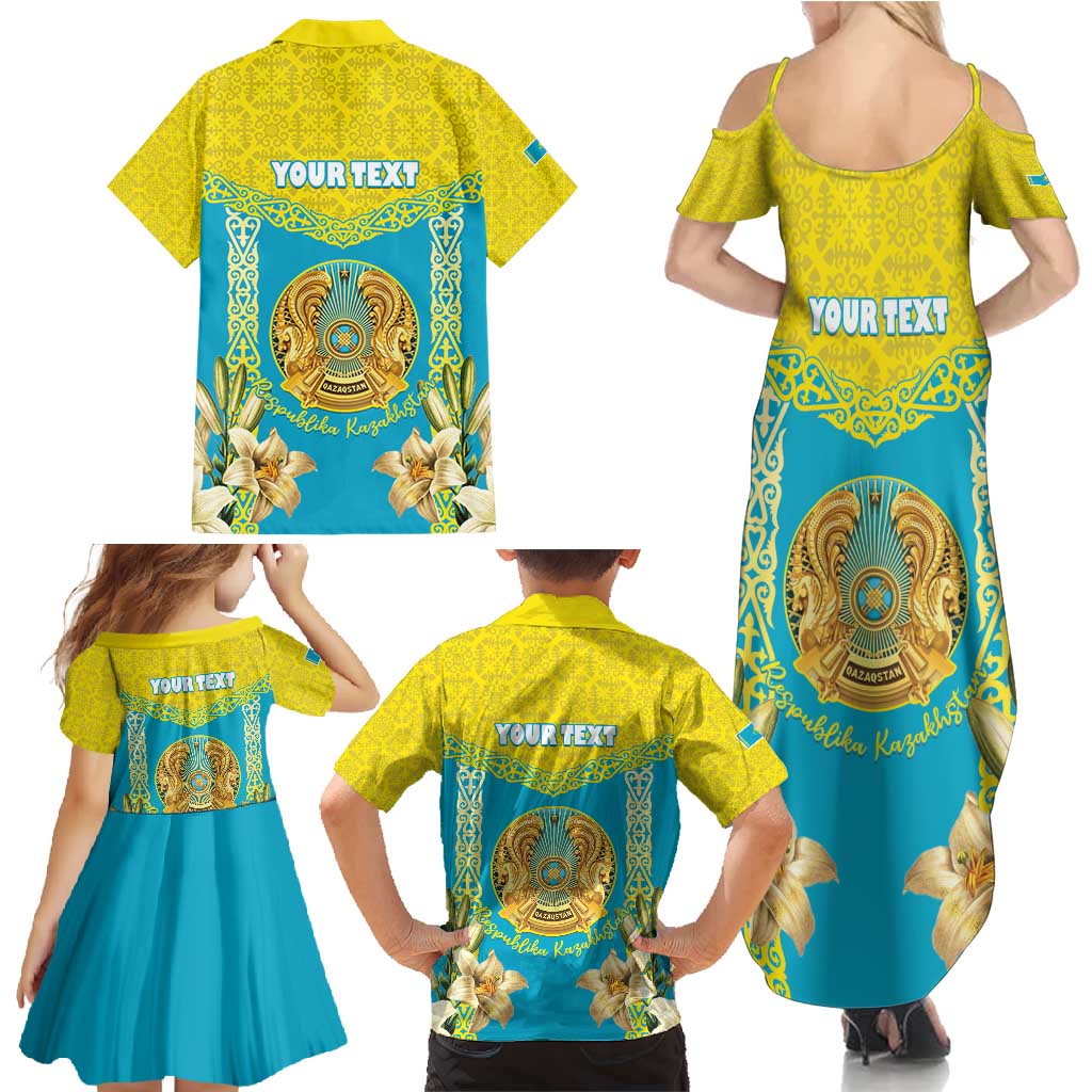 Personalised Kazakhstan Independence Day Family Matching Summer Maxi Dress and Hawaiian Shirt Lilium Peregrinum - Kazakh Pattern - Wonder Print Shop