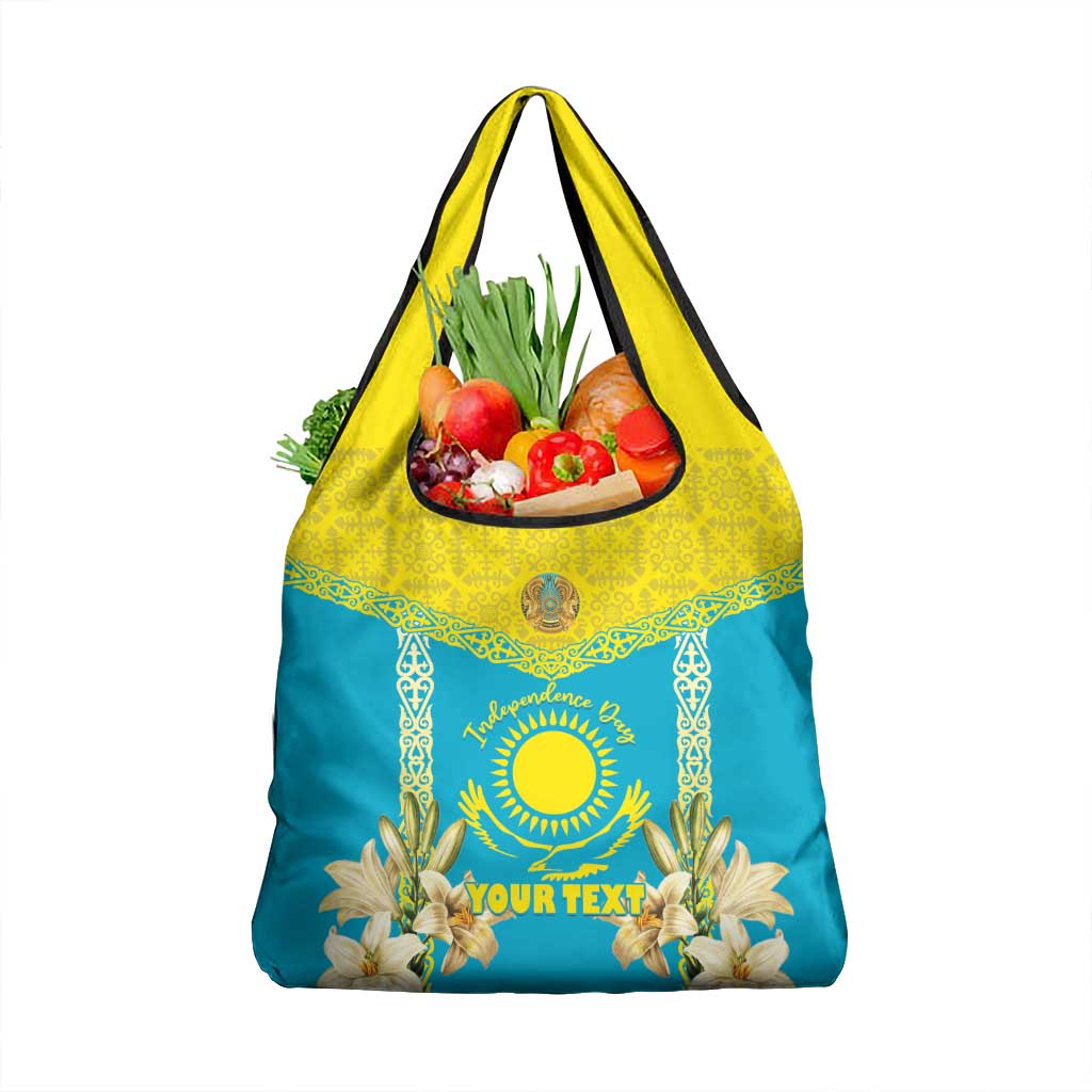 Personalised Kazakhstan Independence Day Grocery Bag Lilium Peregrinum - Kazakh Pattern