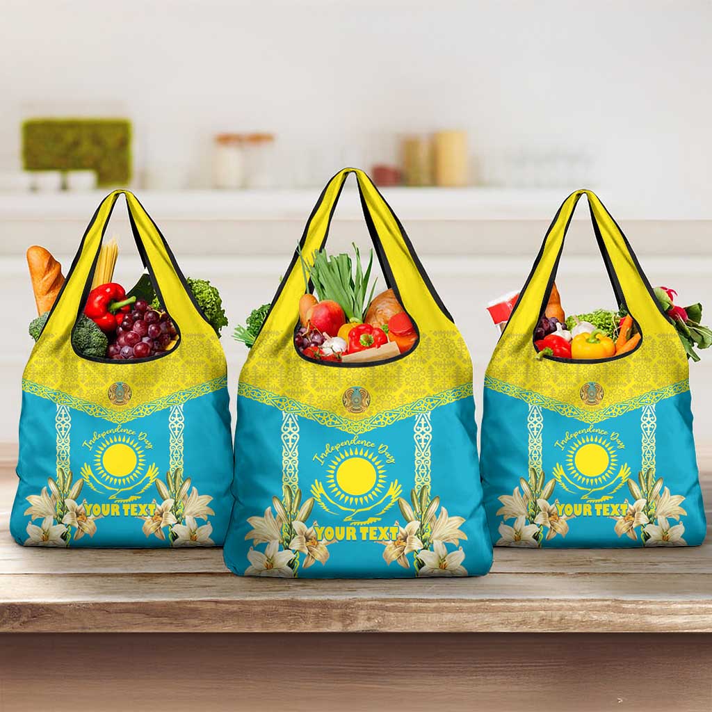 Personalised Kazakhstan Independence Day Grocery Bag Lilium Peregrinum - Kazakh Pattern