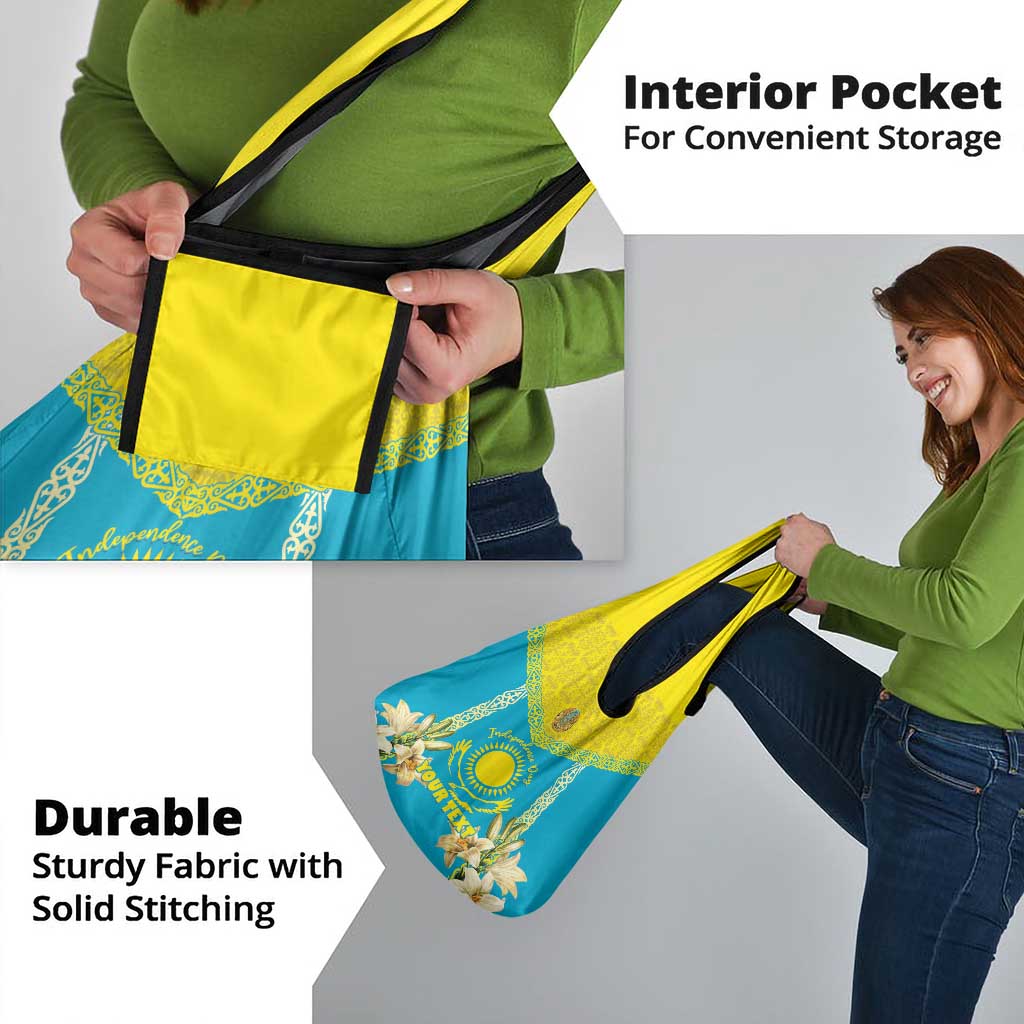 Personalised Kazakhstan Independence Day Grocery Bag Lilium Peregrinum - Kazakh Pattern