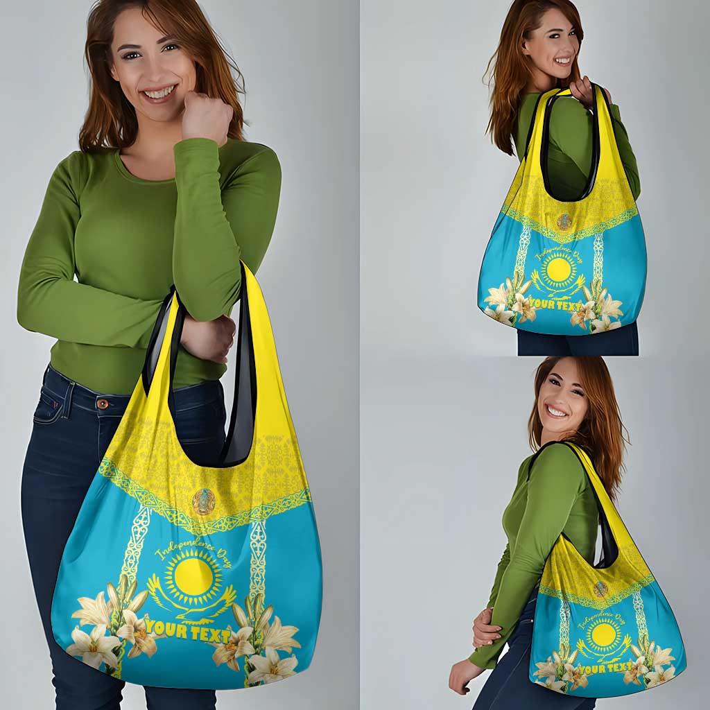 Personalised Kazakhstan Independence Day Grocery Bag Lilium Peregrinum - Kazakh Pattern