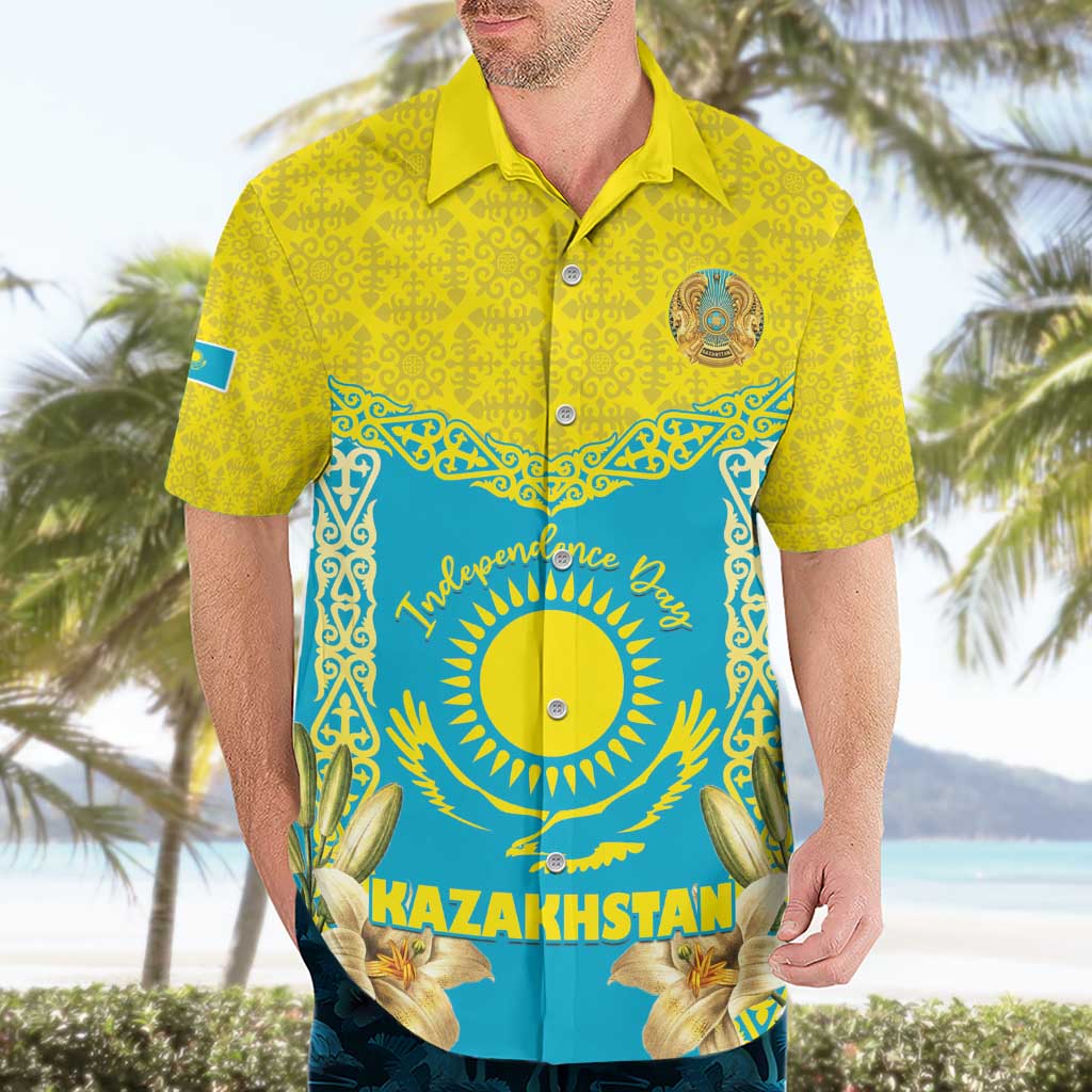 Personalised Kazakhstan Independence Day Hawaiian Shirt Lilium Peregrinum - Kazakh Pattern - Wonder Print Shop