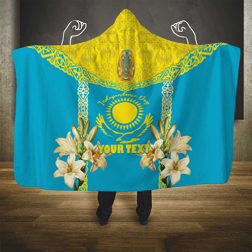 Personalised Kazakhstan Independence Day Hooded Blanket Lilium Peregrinum - Kazakh Pattern