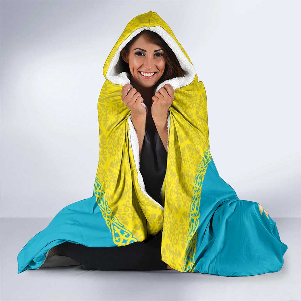 Personalised Kazakhstan Independence Day Hooded Blanket Lilium Peregrinum - Kazakh Pattern