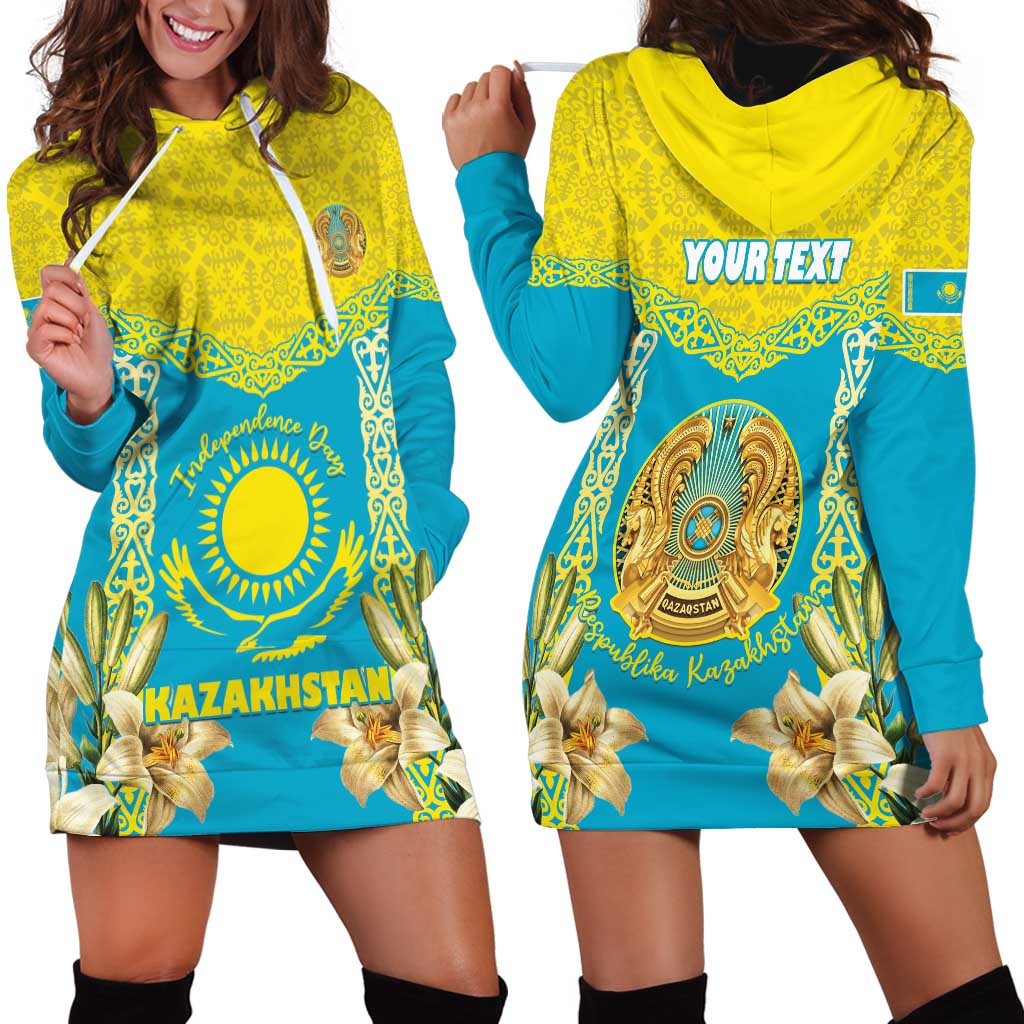 Personalised Kazakhstan Independence Day Hoodie Dress Lilium Peregrinum - Kazakh Pattern - Wonder Print Shop