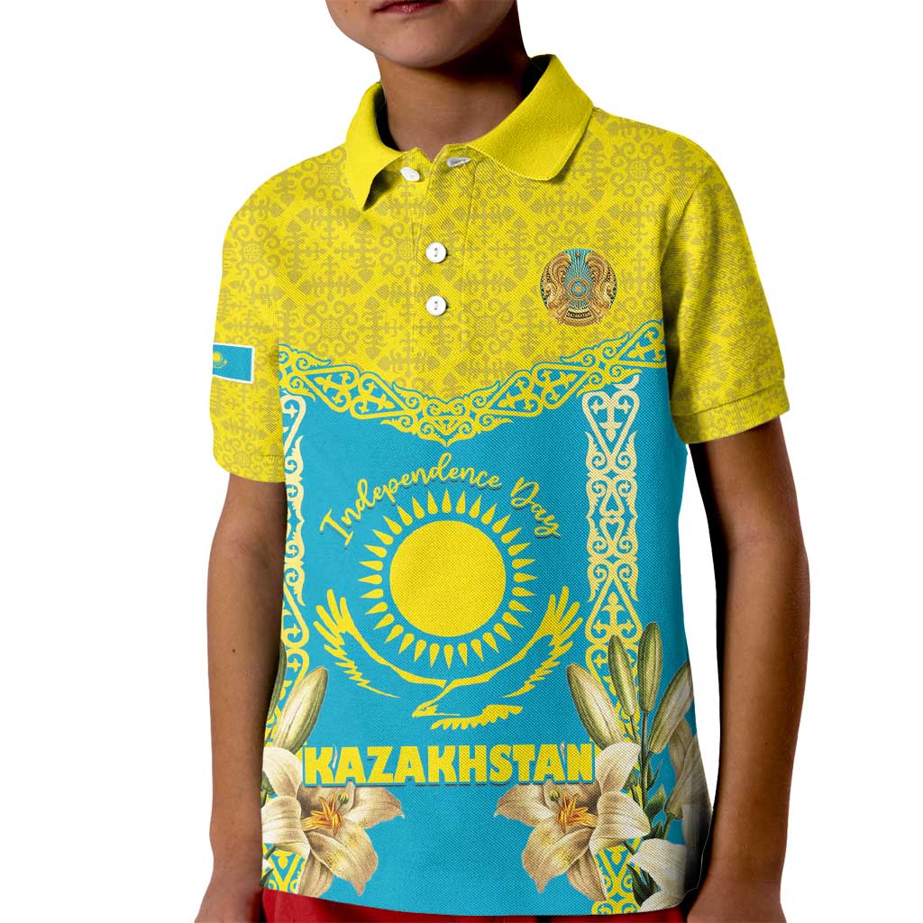 Personalised Kazakhstan Independence Day Kid Polo Shirt Lilium Peregrinum - Kazakh Pattern - Wonder Print Shop
