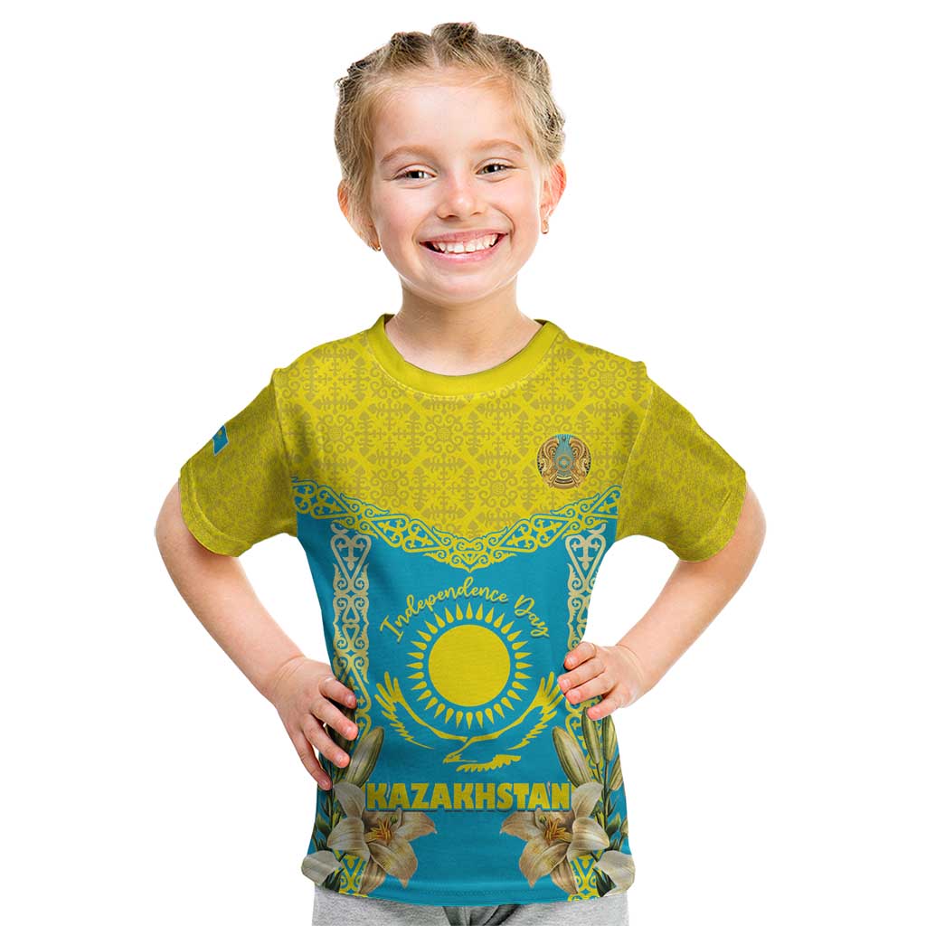 Personalised Kazakhstan Independence Day Kid T Shirt Lilium Peregrinum - Kazakh Pattern - Wonder Print Shop