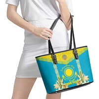 Personalised Kazakhstan Independence Day Leather Tote Bag Lilium Peregrinum - Kazakh Pattern - Wonder Print Shop