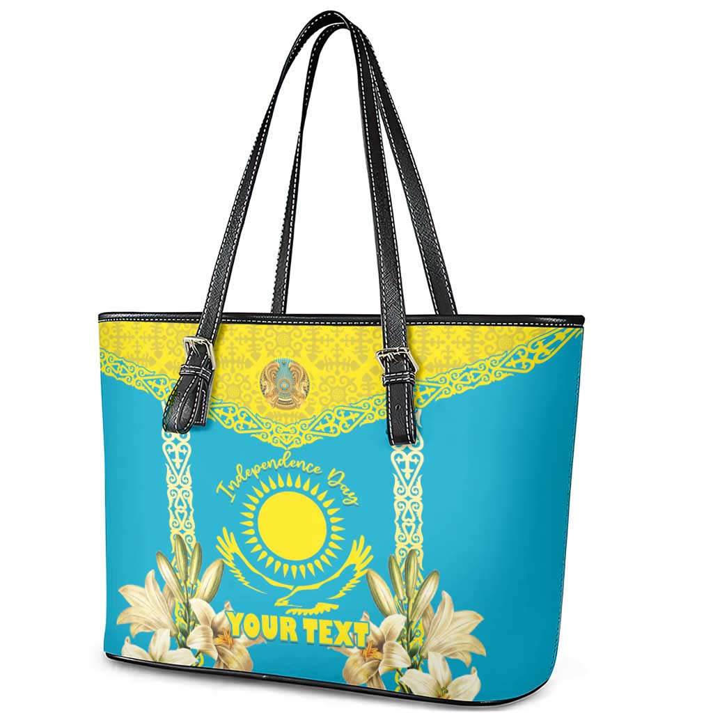 Personalised Kazakhstan Independence Day Leather Tote Bag Lilium Peregrinum - Kazakh Pattern - Wonder Print Shop