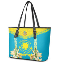 Personalised Kazakhstan Independence Day Leather Tote Bag Lilium Peregrinum - Kazakh Pattern - Wonder Print Shop
