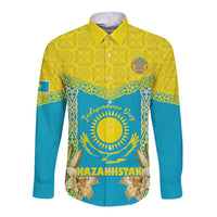 Personalised Kazakhstan Independence Day Long Sleeve Button Shirt Lilium Peregrinum - Kazakh Pattern - Wonder Print Shop