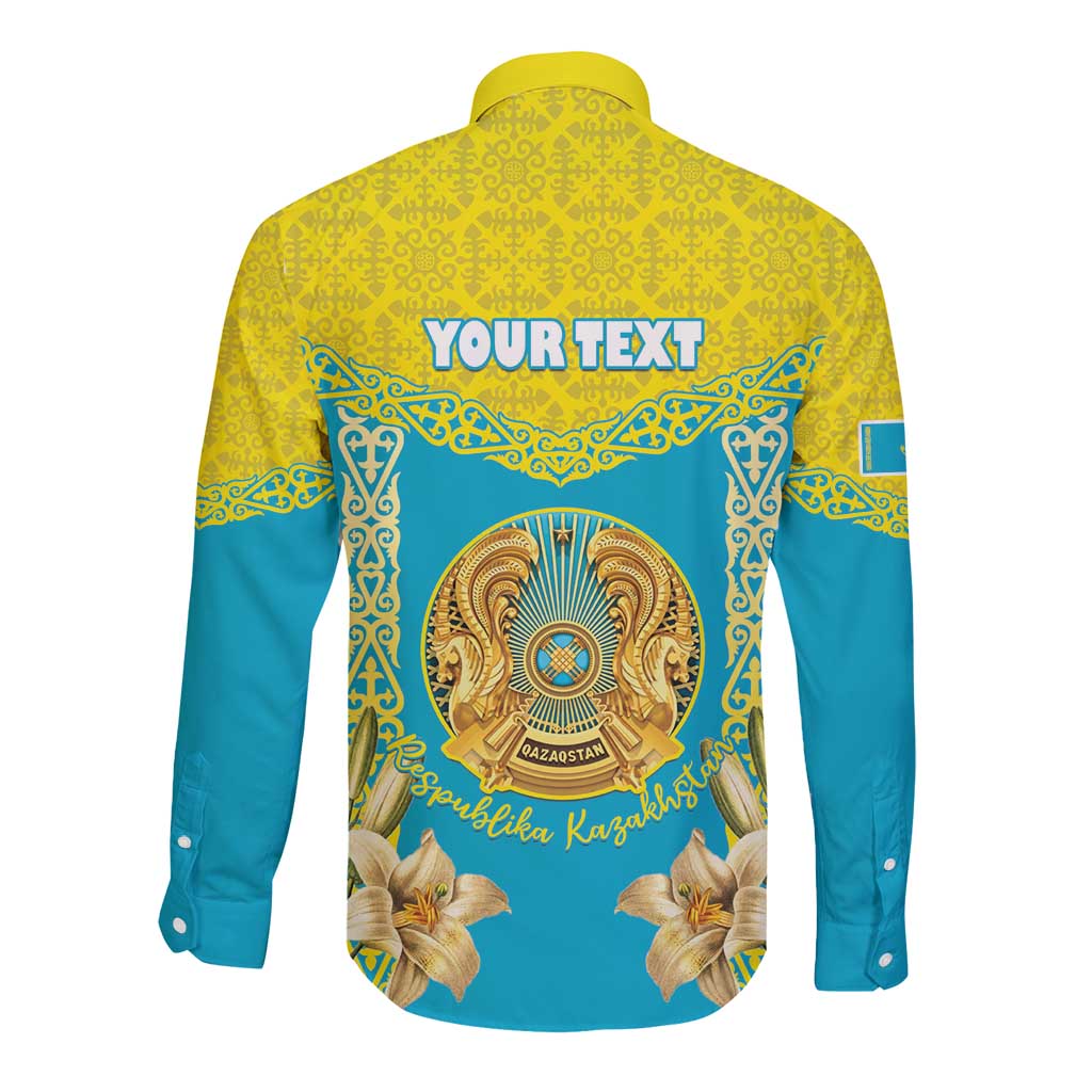 Personalised Kazakhstan Independence Day Long Sleeve Button Shirt Lilium Peregrinum - Kazakh Pattern - Wonder Print Shop