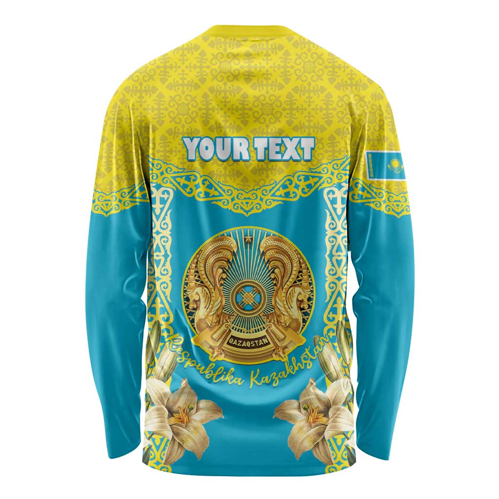 Personalised Kazakhstan Independence Day Long Sleeve Shirt Lilium Peregrinum - Kazakh Pattern - Wonder Print Shop