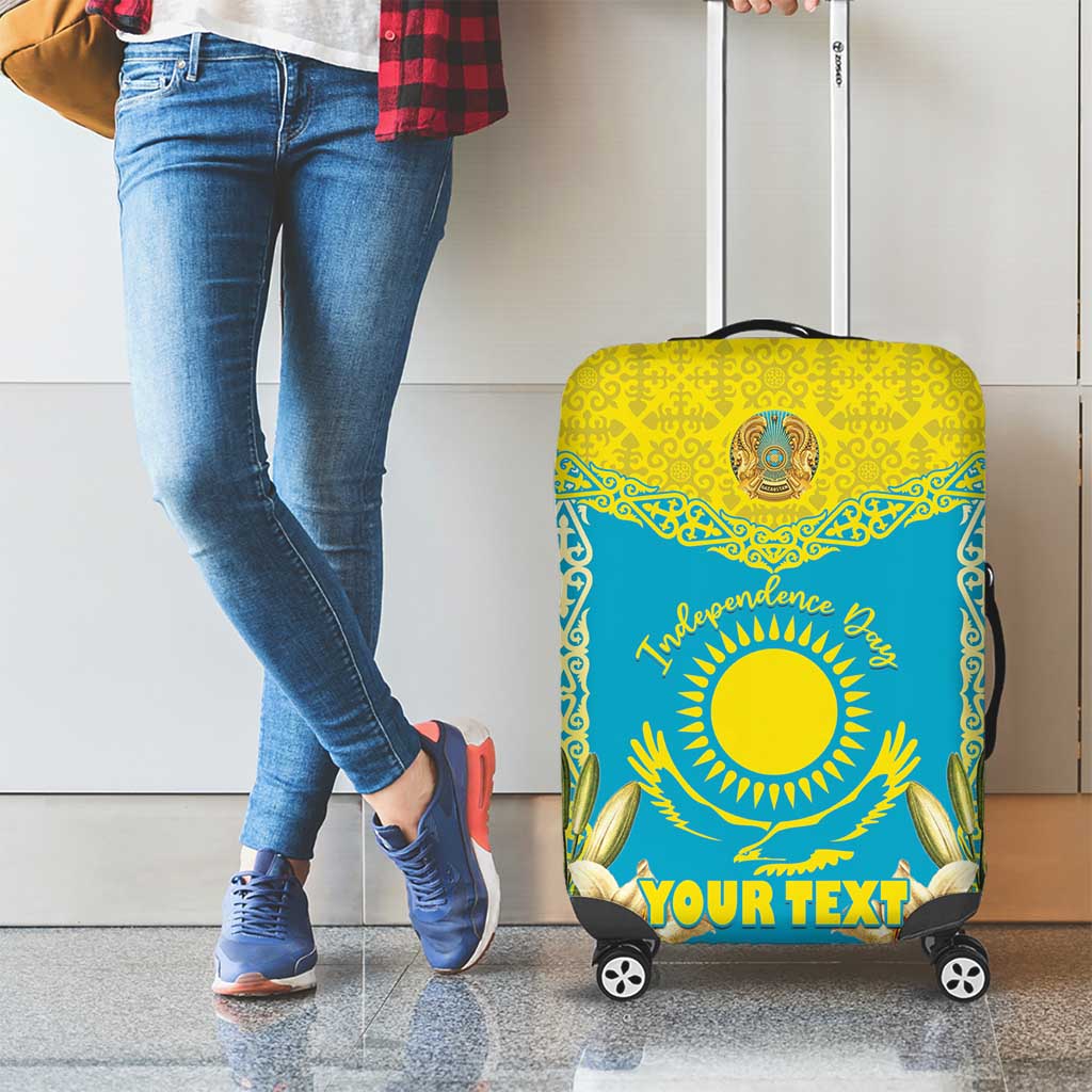 Personalised Kazakhstan Independence Day Luggage Cover Lilium Peregrinum - Kazakh Pattern - Wonder Print Shop