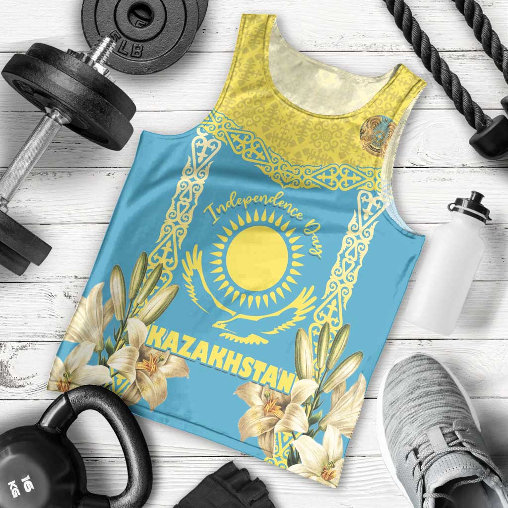 Personalised Kazakhstan Independence Day Men Tank Top Lilium Peregrinum - Kazakh Pattern - Wonder Print Shop