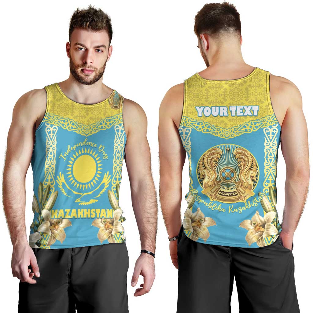 Personalised Kazakhstan Independence Day Men Tank Top Lilium Peregrinum - Kazakh Pattern - Wonder Print Shop