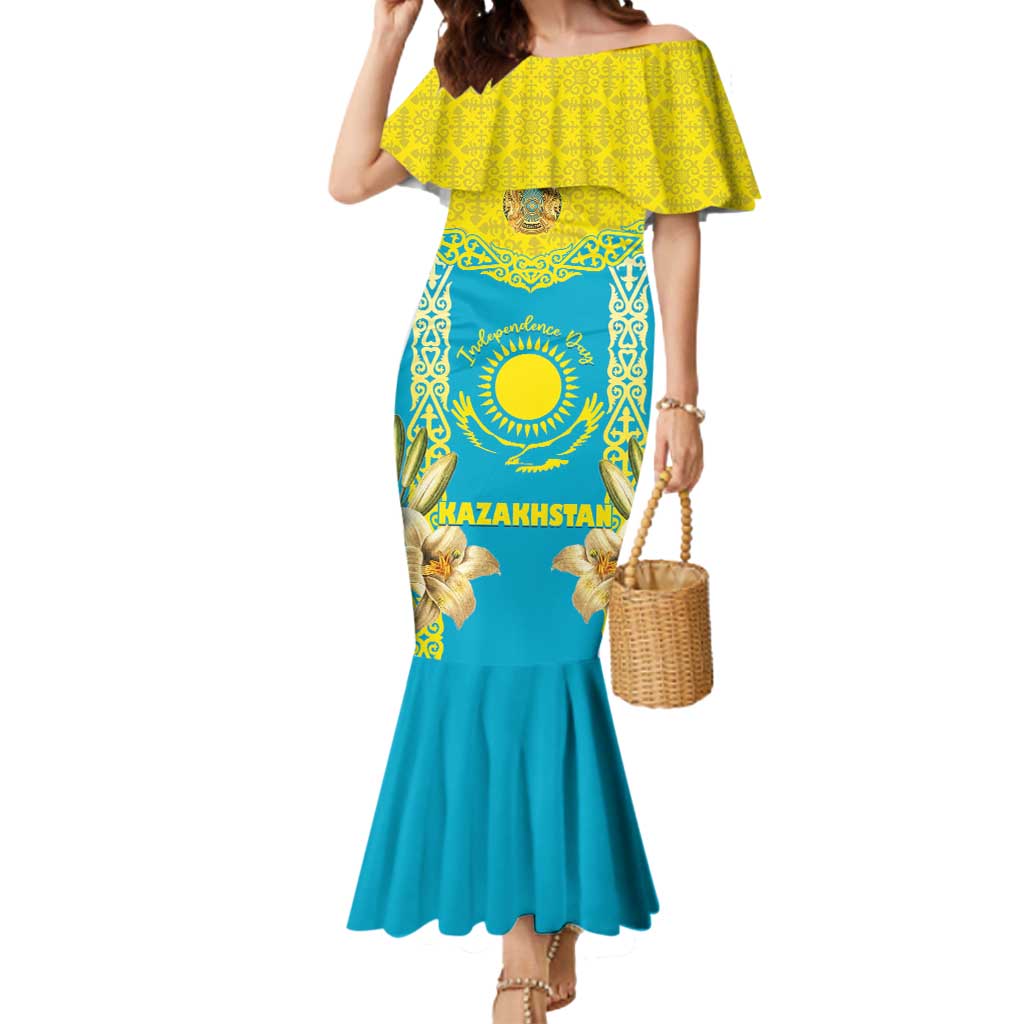 Personalised Kazakhstan Independence Day Mermaid Dress Lilium Peregrinum - Kazakh Pattern - Wonder Print Shop
